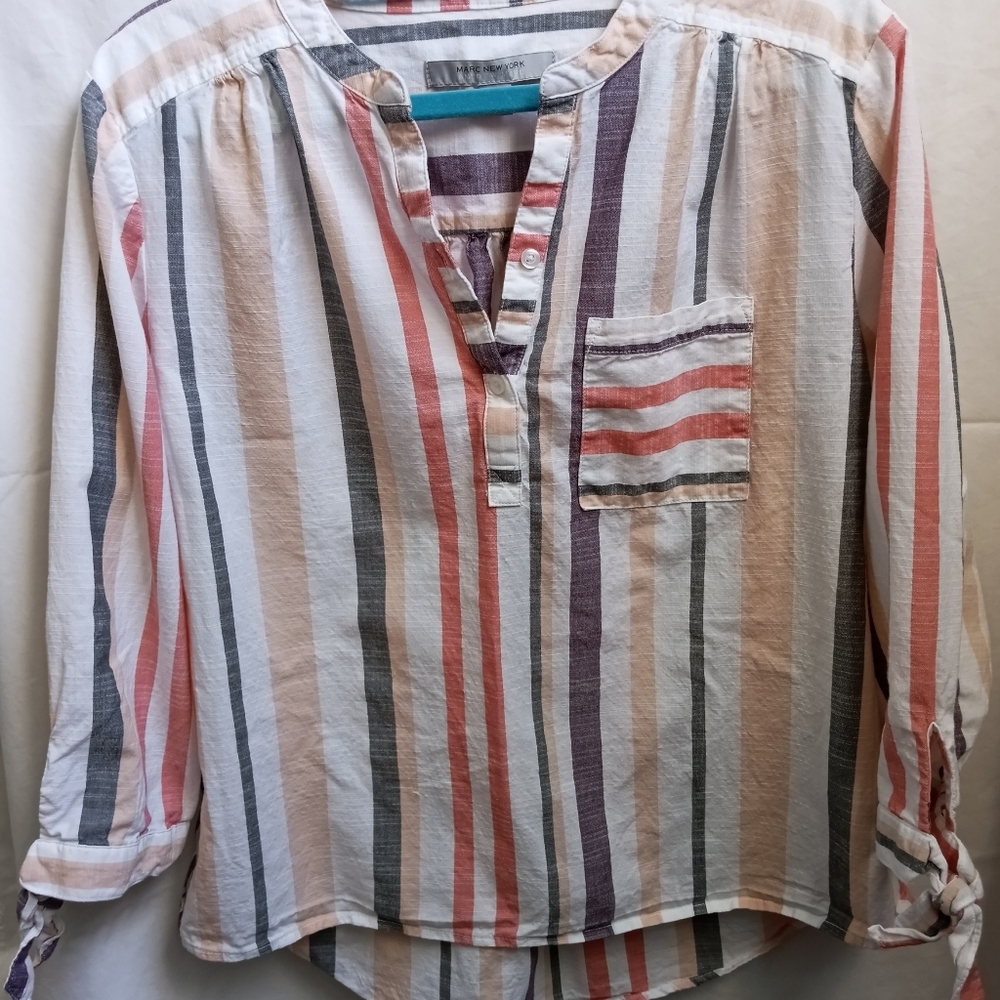 Marc New York Pastel Striped Shirt 100% Cotton Sz LG